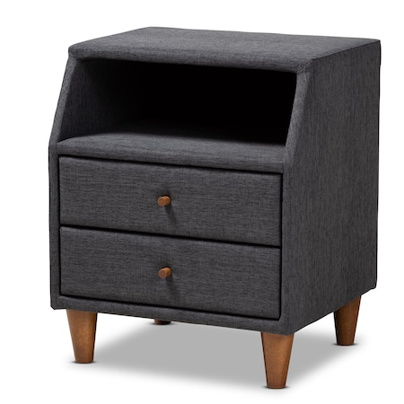 Baxton Studio Claverie Charcoal Upholstered 2-Drawer Wood Nightstand 155-9109